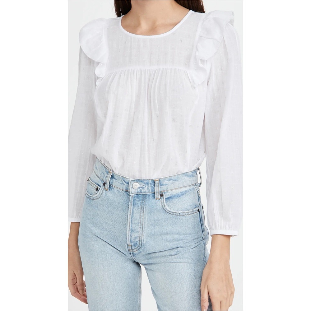 MADEWELL Imogen Peasant Ruffle Blouse 100% Cotton 3/4 Sleeve White XXL